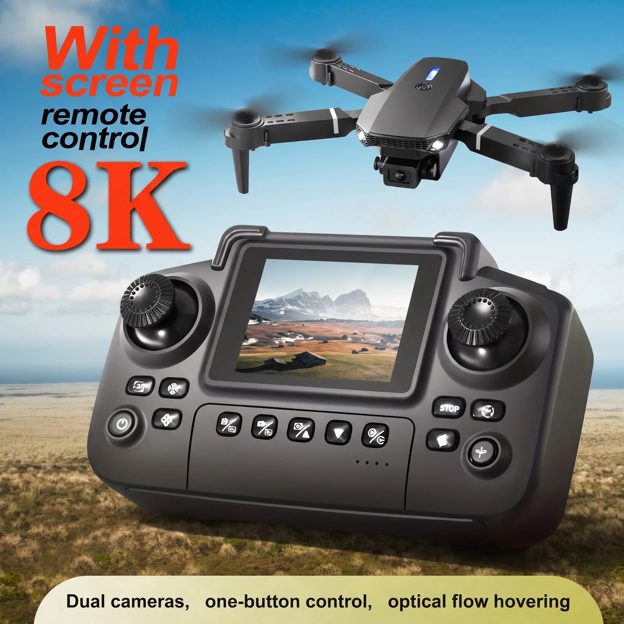The 2026 Upgraded E88PRO MAX Foldable Drone Features Dual Cameras, Extra Batteries, an 8K Screen for Remote Control, and One-click Return-to-home Functionality. Suitable for Beginners, It's an Ideal Independence Day or Holiday Gift.