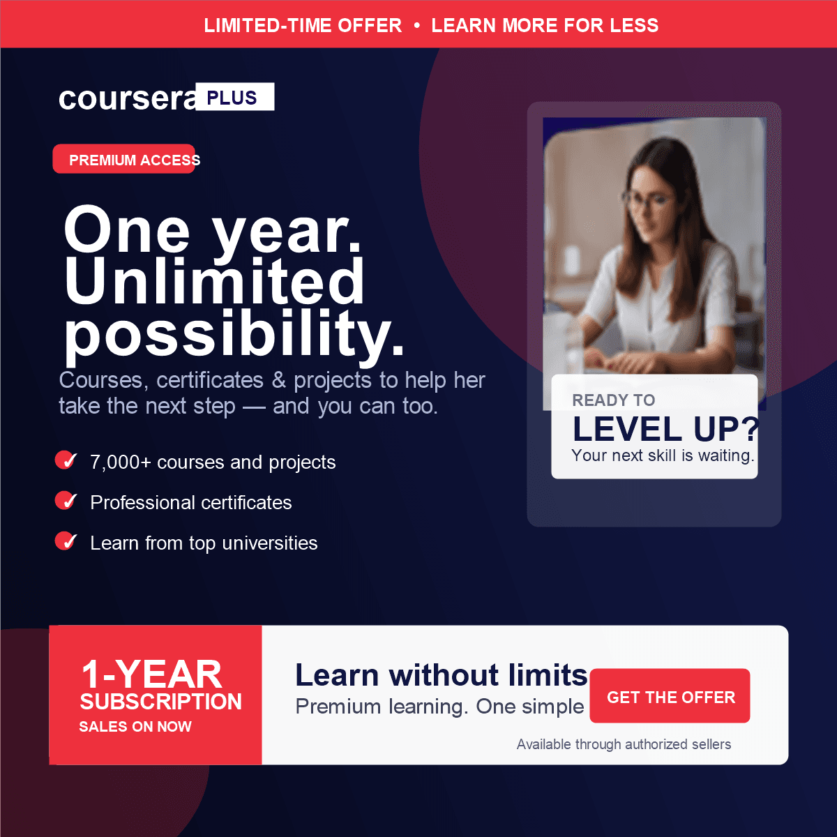 Unlock a Full Year of Learning With Coursera Plus (1-Year Premium Learning Subscription)